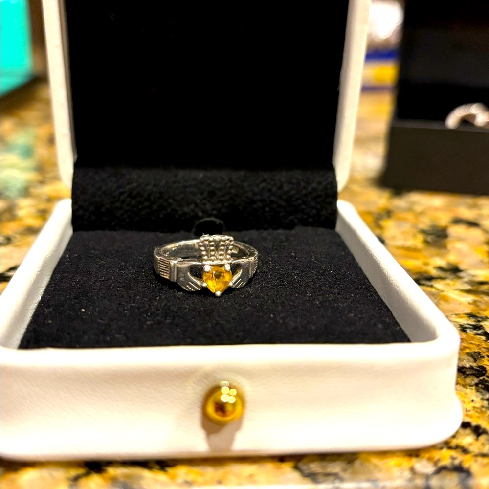 Sterling Silver and Citrine Claddagh Ring